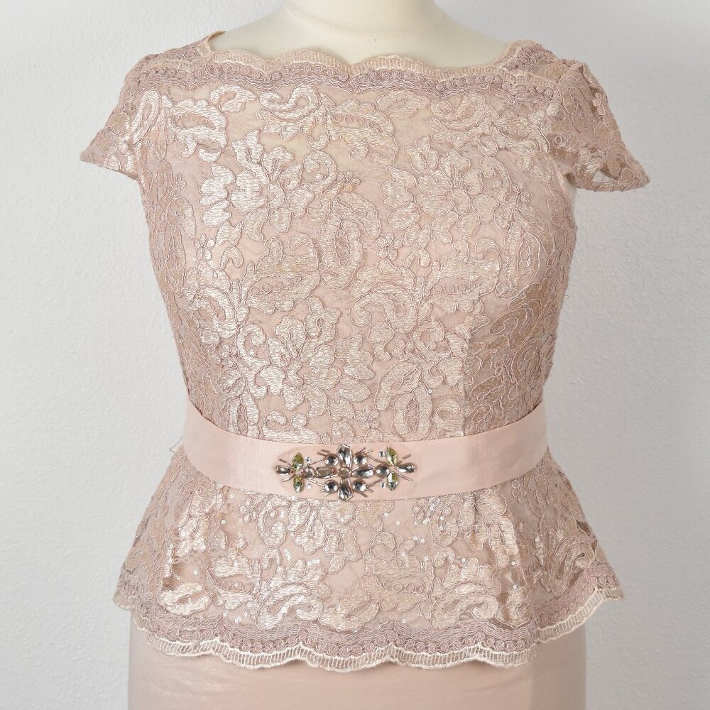 Ignite Evenings Cap Sleeve Sequin Lace Mock Two Piece Dress - 18 - Picture 2 of 9
